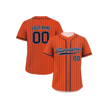 Printed Orange Navy Pinstripe Custom Baseball Jersey with Teamname Name Number, Jerseys Shirt for Men Women Youth Kid, Gift for Baseball Fan