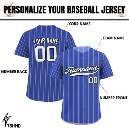 Printed Royal Blue White Pinstripe Custom Baseball Jersey with Teamname Name Number, Jersey Shirt for Men Women Youth, Gift for Baseball Fan