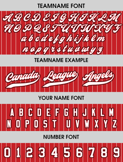 Printed Red White Pinstripe Custom Baseball Jersey with Teamname Name Number, Jersey Shirt for Men Women Youth Kid, Gift for Baseball Fans