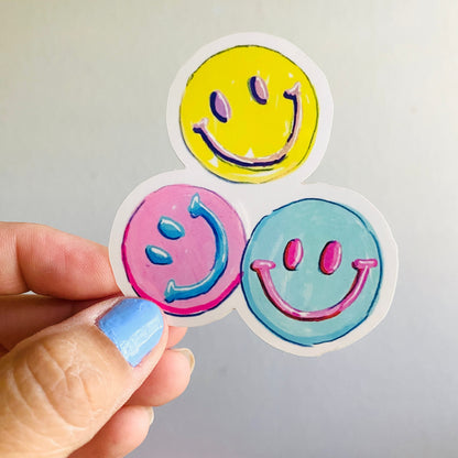 Smiley Faces | Vinyl Sticker Decal | Waterproof  Weatherproof | Pastel Smiles Happy