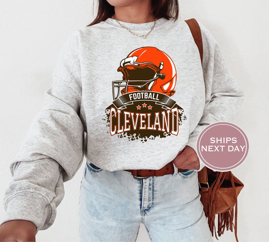 Cleveland Football Sweatshirt, Vintage Cleveland Crewneck, Retro Cleveland Sweatshirt, Cleveland Varsity Sweatshirt, Cleveland Long Sleeve