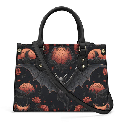 Halloween Bat Vegan Leather Bag, Horror Leather Bag, Dark Scoopy Halloween Dark Academia Handbag, Black Top Handle Bag, Gift For Halloween