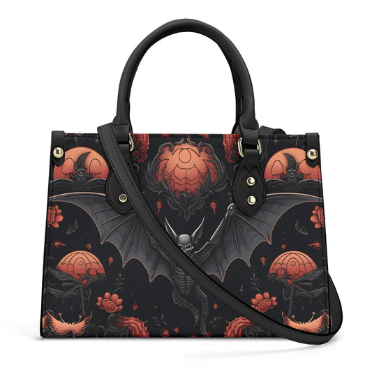 Halloween Bat Vegan Leather Bag, Horror Leather Bag, Dark Scoopy Halloween Dark Academia Handbag, Black Top Handle Bag, Gift For Halloween