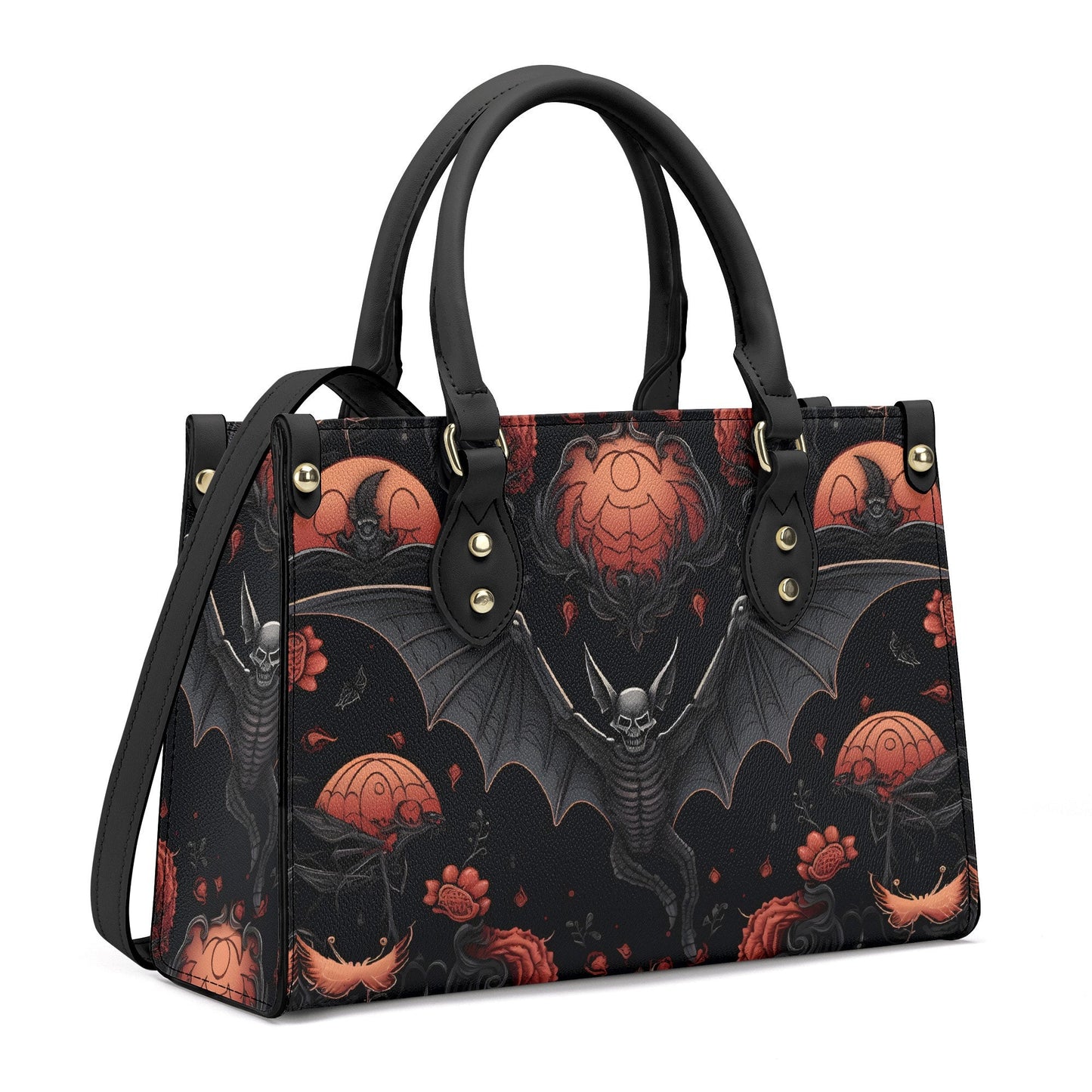 Halloween Bat Vegan Leather Bag, Horror Leather Bag, Dark Scoopy Halloween Dark Academia Handbag, Black Top Handle Bag, Gift For Halloween