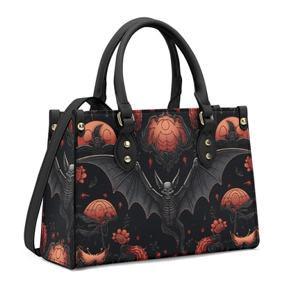 Halloween Bat Vegan Leather Bag, Horror Leather Bag, Dark Scoopy Halloween Dark Academia Handbag, Black Top Handle Bag, Gift For Halloween