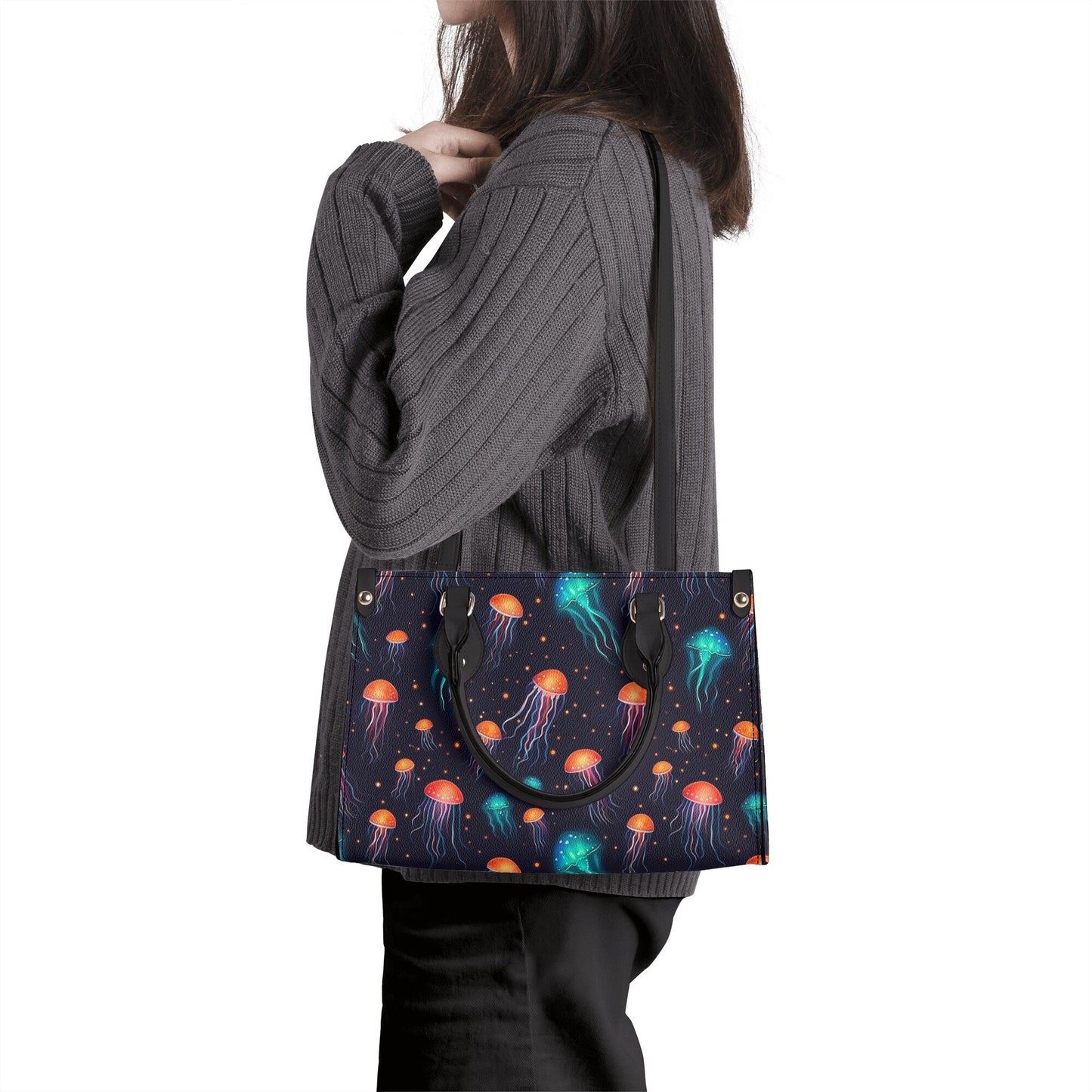 Witchy Neon blue Whimsical Jellyfish Vegan Leather bag, crossed body purse, vegan leather strap hand bag goth bag, cute hippies boho gift