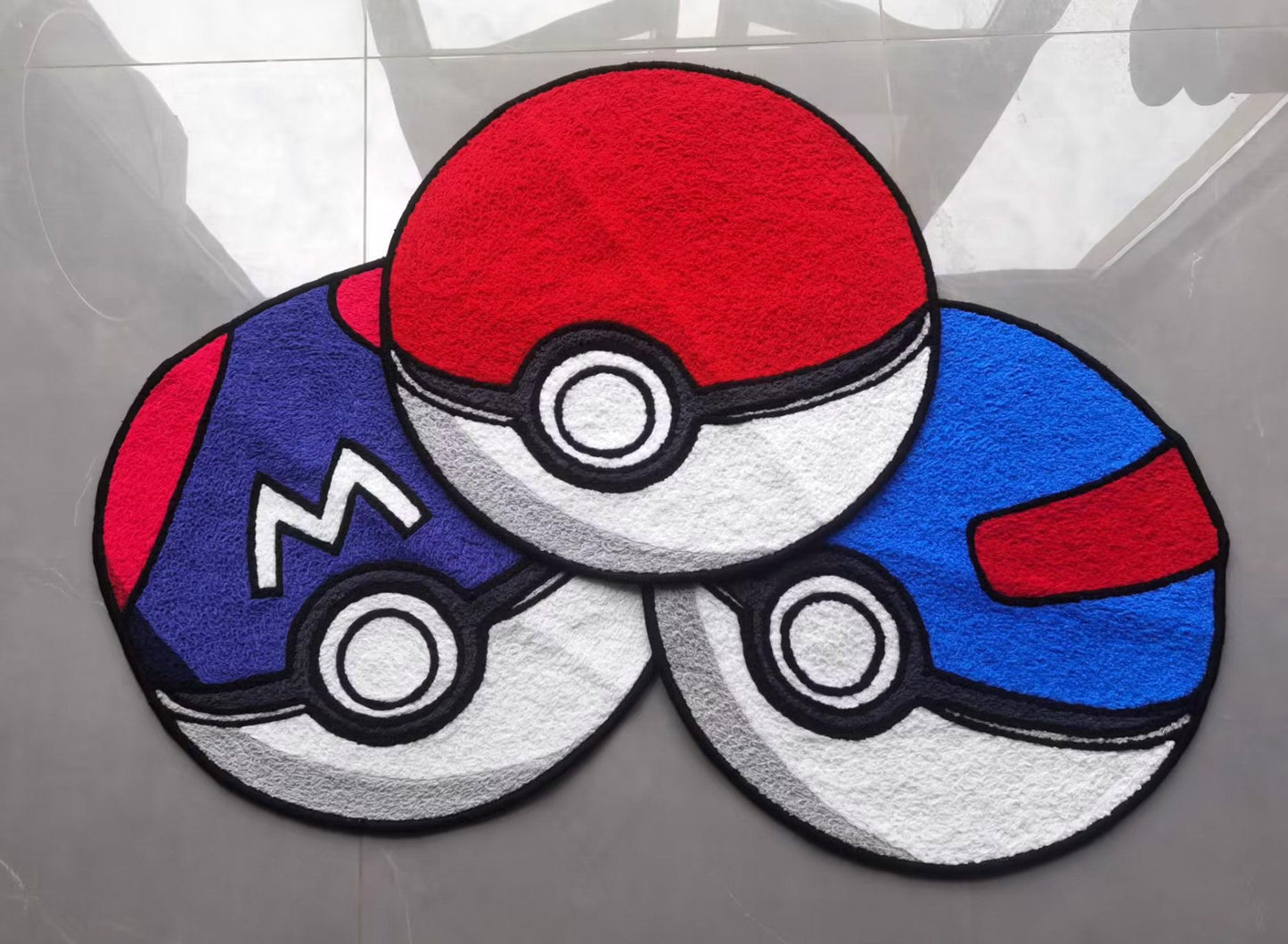 Poké Ball Rug,Great Ball Master Ball Knitting Handmade Non-slip Area Rug Home Decor