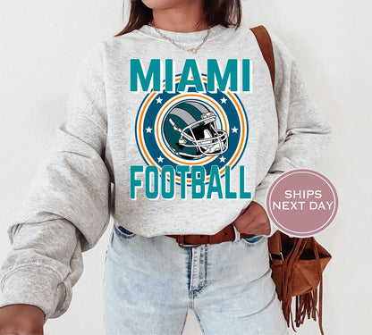Miami Football Sweatshirt, Vintage Miami Crewneck, Retro Miami Sweatshirt, Miami Varsity Sweatshirt, Miami Long Sleeve