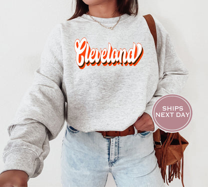 Cleveland Football Sweatshirt, Vintage Cleveland Crewneck, Retro Cleveland Sweatshirt, Cleveland Varsity Sweatshirt, Cleveland Long Sleeve