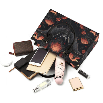 Halloween Bat Vegan Leather Bag, Horror Leather Bag, Dark Scoopy Halloween Dark Academia Handbag, Black Top Handle Bag, Gift For Halloween