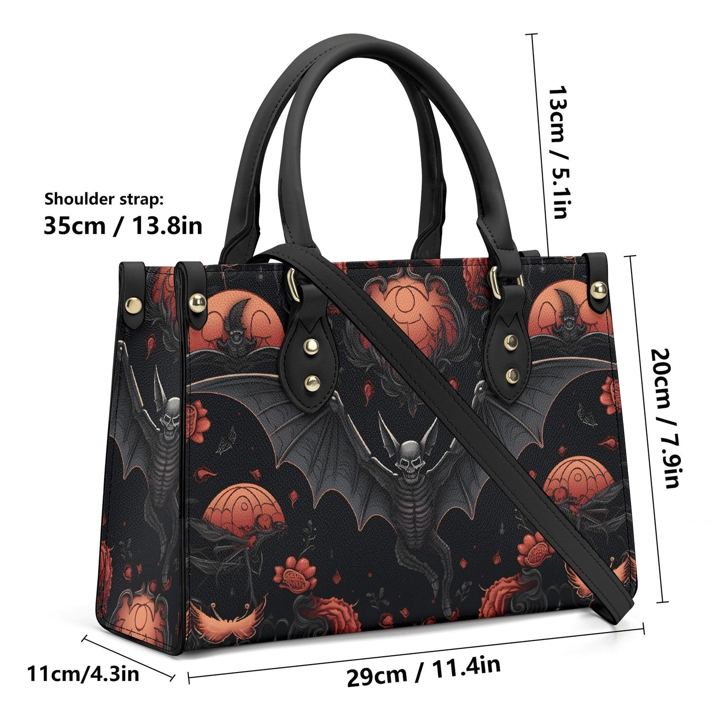 Halloween Bat Vegan Leather Bag, Horror Leather Bag, Dark Scoopy Halloween Dark Academia Handbag, Black Top Handle Bag, Gift For Halloween