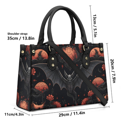 Halloween Bat Vegan Leather Bag, Horror Leather Bag, Dark Scoopy Halloween Dark Academia Handbag, Black Top Handle Bag, Gift For Halloween