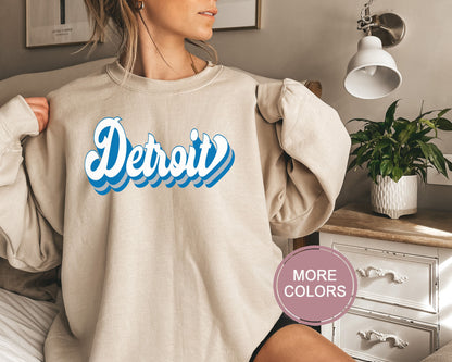 Detroit Football Sweatshirt, Vintage Detroit Crewneck, Retro Detroit Sweatshirt, Detroit Varsity Sweatshirt, Detroit Long Sleeve