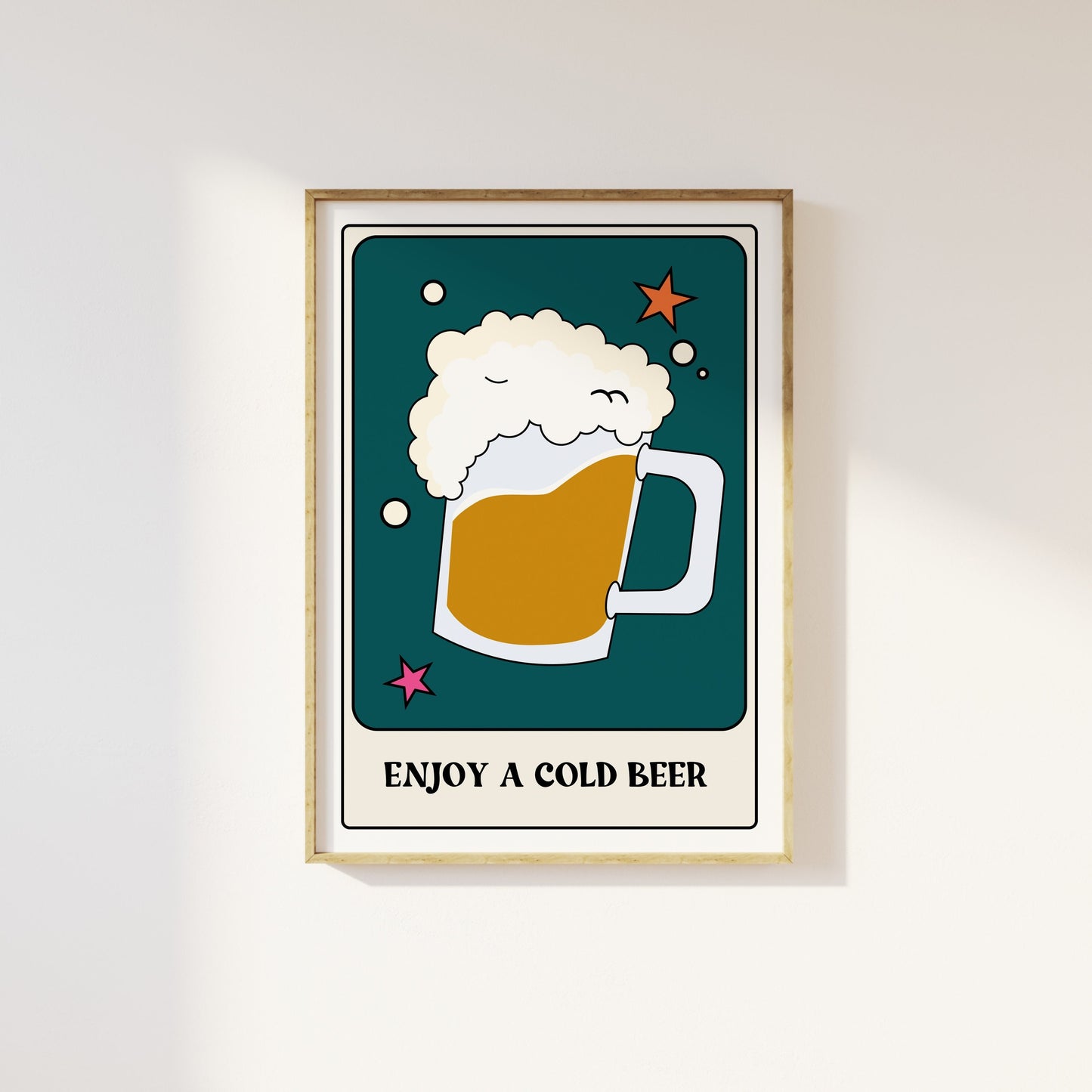 Enjoy A Cold Beer Tarot Card Style Print - Pint, Funky Retro Home Wall Art, Fun Tarot Card, Bold Colourful Cool Quote Print, 90s Trendy Art