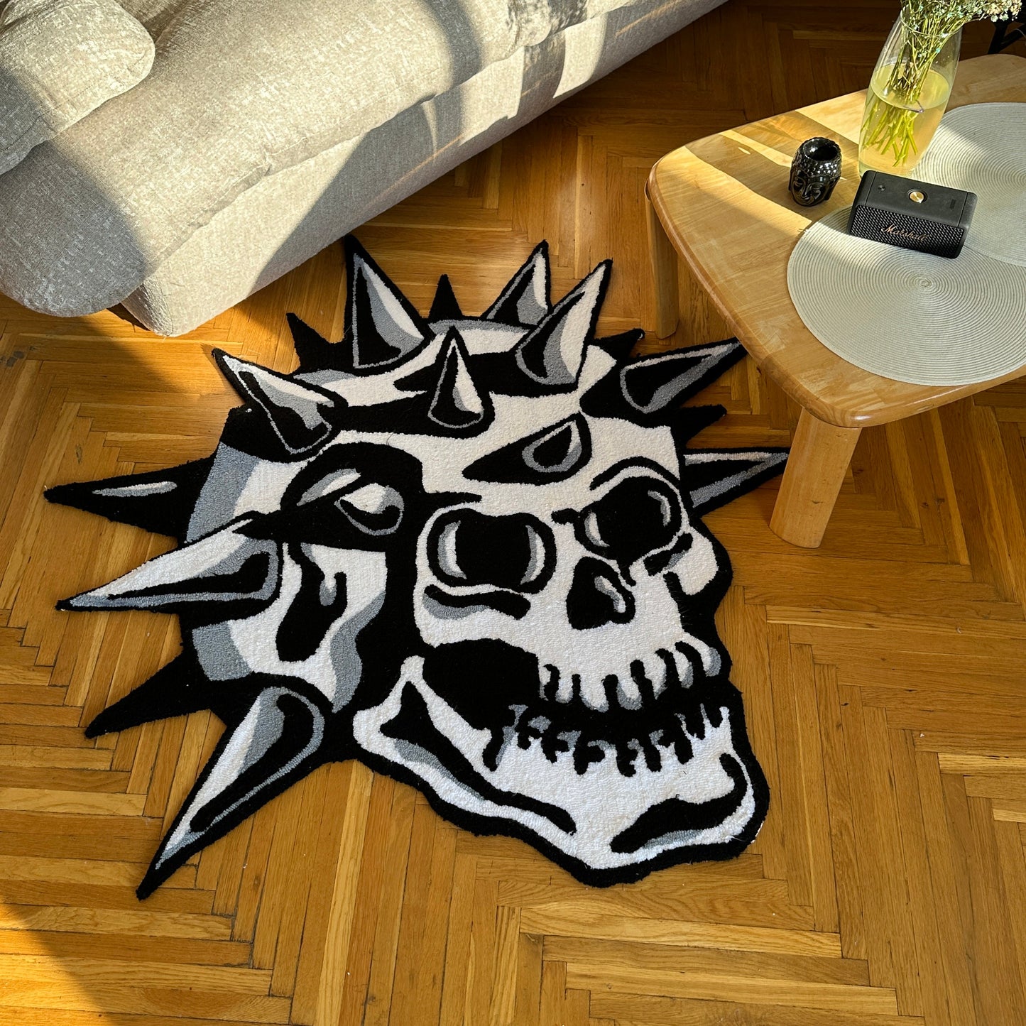 Grunge Skull Tufted Rug: Handmade Acrylic Home Decor