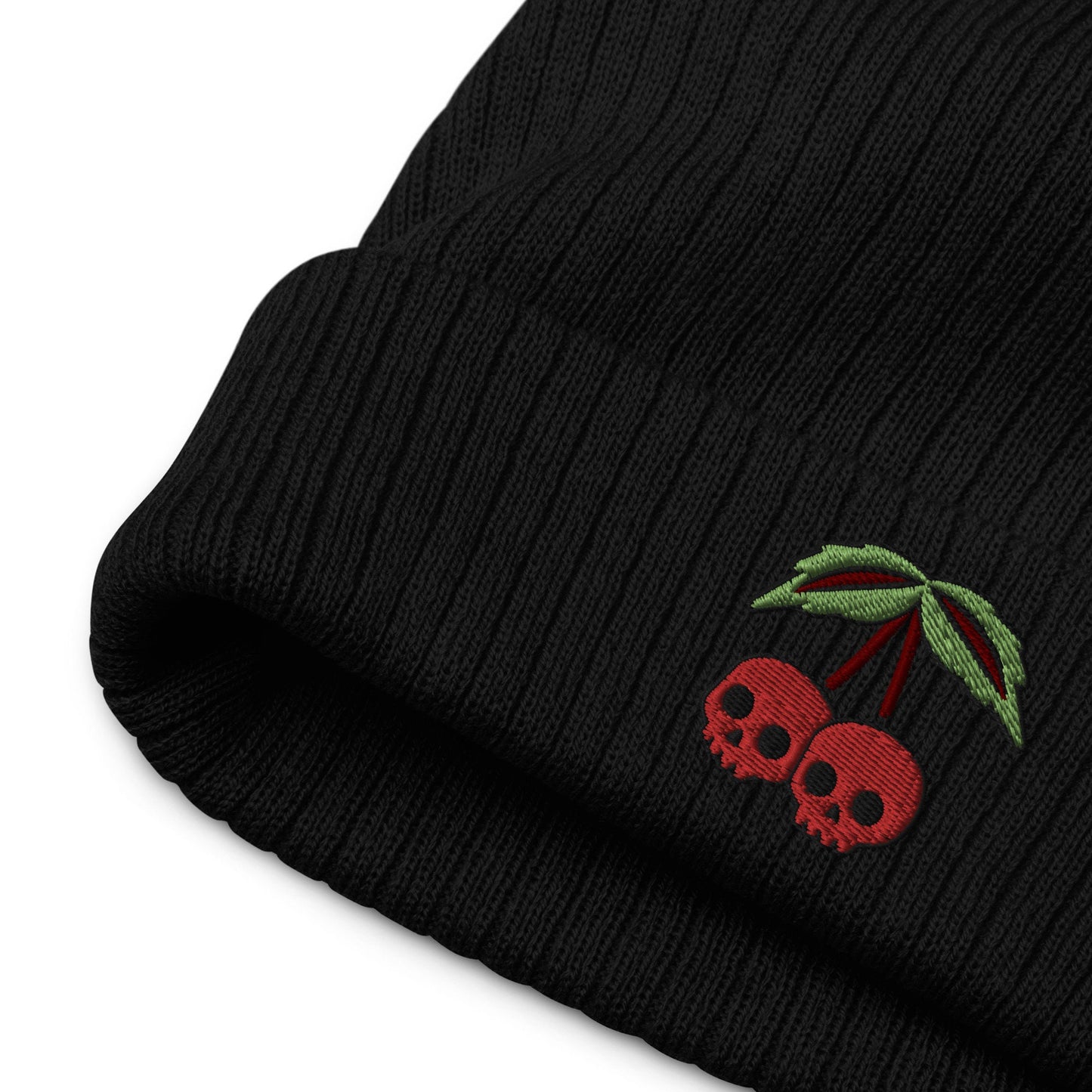 Cherry Skulls Embroidered Beanie, Cherry Beanie, Skull Beanie, Punk Rock Beanie, Winter Hat, Skull Hat, Cute Skulls, Goth Beanie, Emo Hat