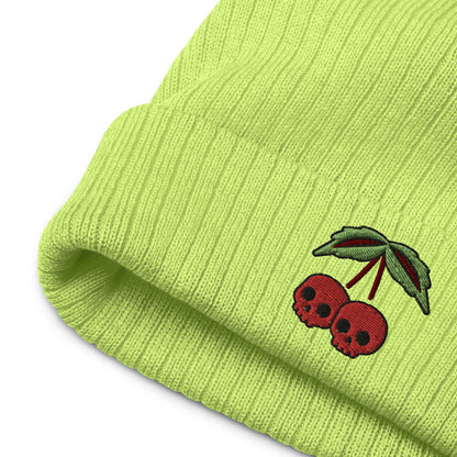 Cherry Skulls Embroidered Beanie, Cherry Beanie, Skull Beanie, Punk Rock Beanie, Winter Hat, Skull Hat, Cute Skulls, Goth Beanie, Emo Hat