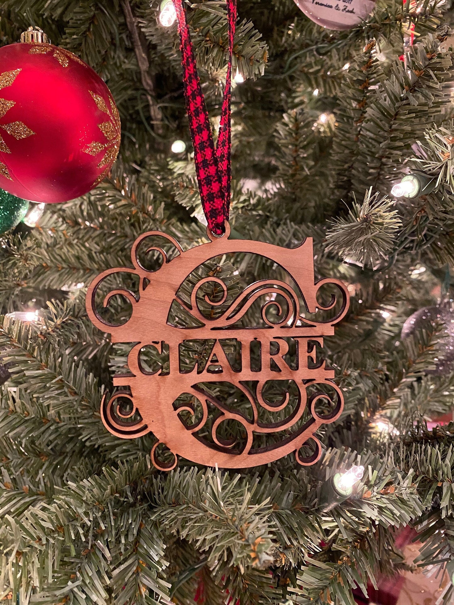 Personalized Laser Cut Monogrammed Ornament | Custom Christmas Ornament | Wooden Holiday Decoration  | Unique Holiday Keepsake Gift |