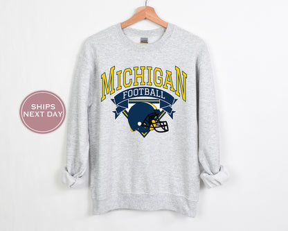 Michigan Football Sweatshirt, Vintage Michigan Crewneck, Retro Michigan Sweatshirt, Michigan Varsity Sweatshirt, Michigan Long Sleeve
