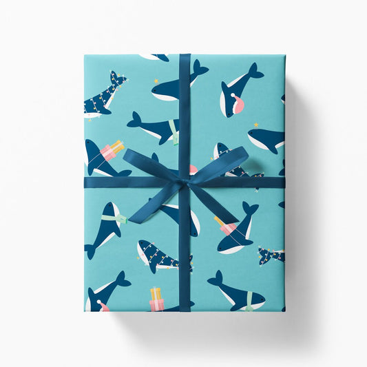 Christmas Whale Wrapping Paper 700x500mm - Whale Gift Wrap Sheet - Festive Wrapping Paper - Blue Gift Wrap - Christmas Wrapping Paper