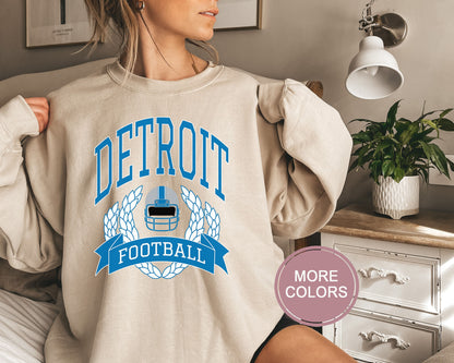 Detroit Football Sweatshirt, Vintage Detroit Crewneck, Retro Detroit Sweatshirt, Detroit Varsity Sweatshirt, Detroit Long Sleeve