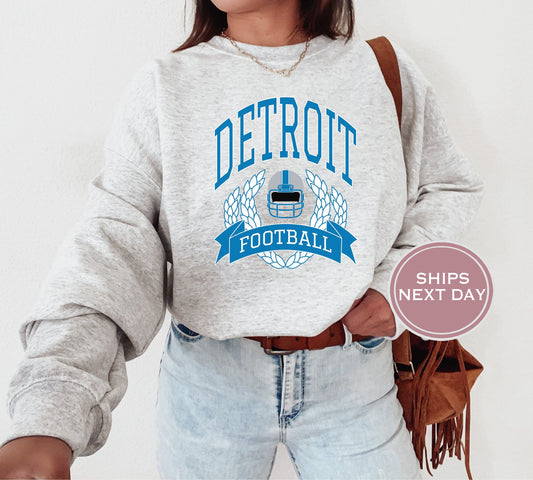 Detroit Football Sweatshirt, Vintage Detroit Crewneck, Retro Detroit Sweatshirt, Detroit Varsity Sweatshirt, Detroit Long Sleeve
