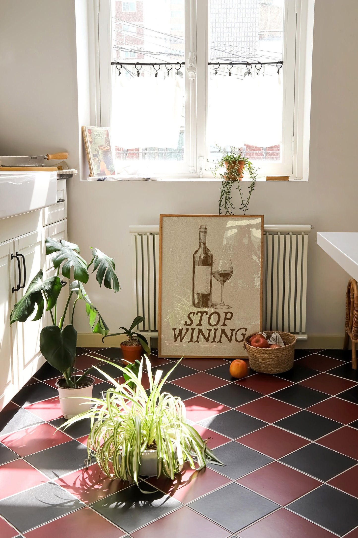 Stop Wining Wine Print: Retro Kitchen Wall Art