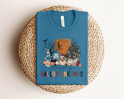 Happy Hallothanksmas Sweatshirt, Halloween Gift For Women ,Christmas Sweatshirt, Cute Halloween Sweater, Colorful Halloween Sweatshirt