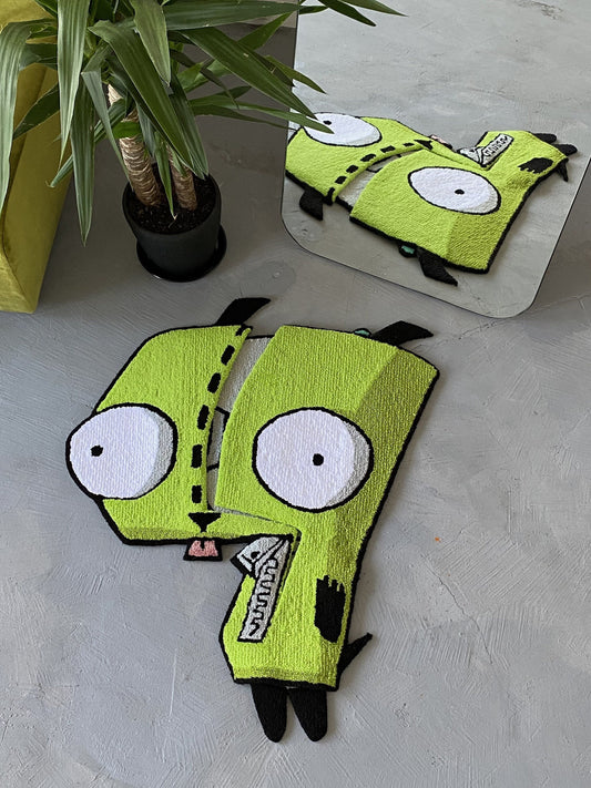 Transforming Cartoon character, Custom Cartoon Invader  Rug - Handcrafted Sci-Fi Tribute, non-slip rug, Alien custom rug