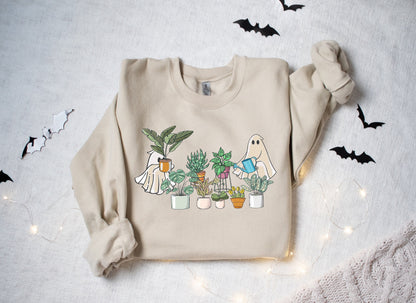 Ghost Plant Lady Sweatshirt, Ghost Plant Shirt, Halloween Plants Sweatshirt, Halloween Ghost Sweatshirt, Halloween Gift for Plant Lovers