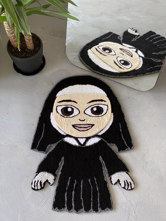 Transforming Handmade Halloween Nun Rug, Gift idea home decor, Ready to Ship!