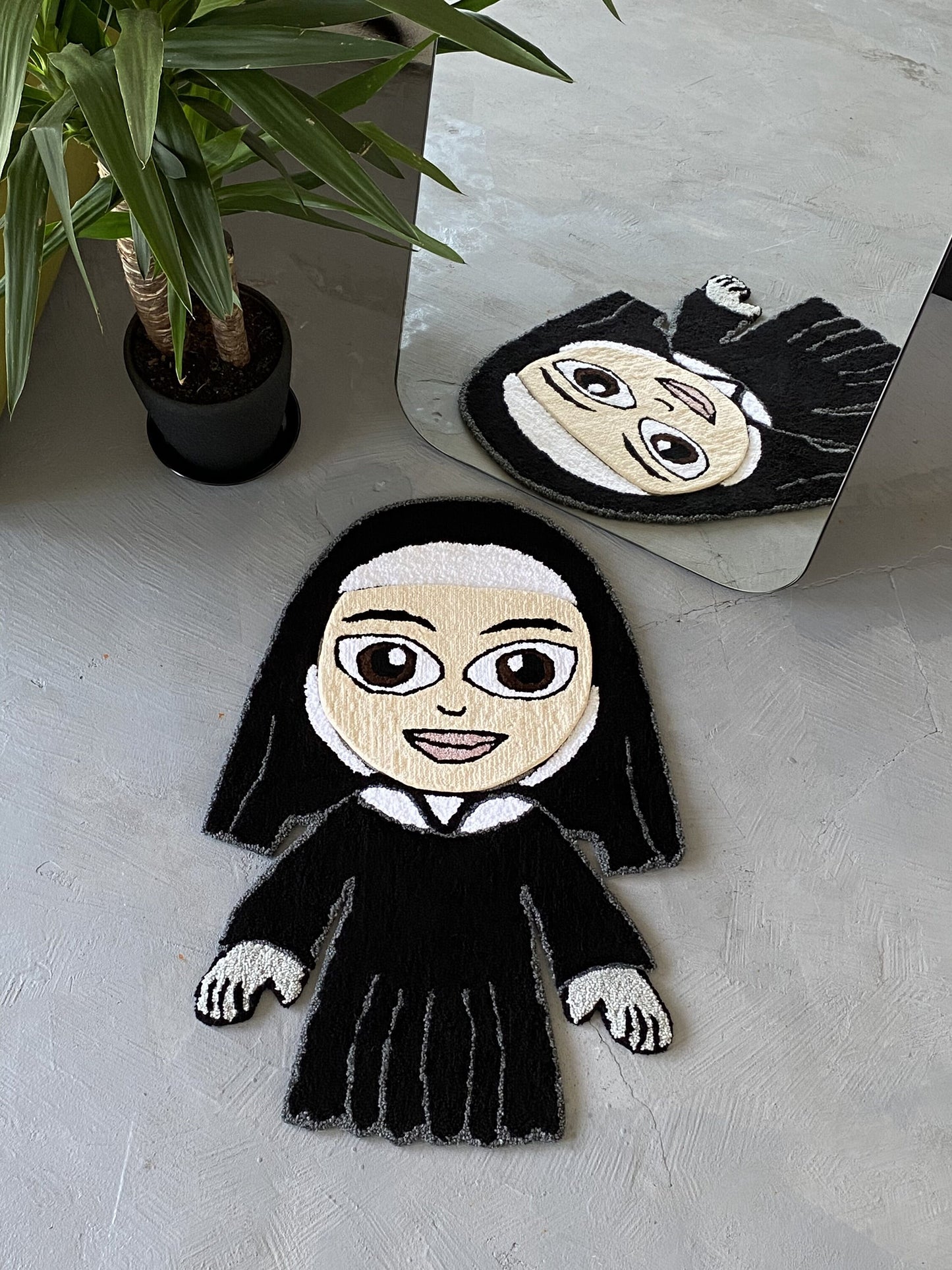 Transforming Handmade Halloween Nun Rug, Gift idea home decor, Ready to Ship!