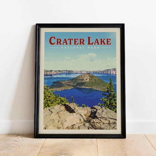 Crater Lake National Park Poster, Crater Lake Print | Vintage National Park Poster | National Park Art for Cabin Decor