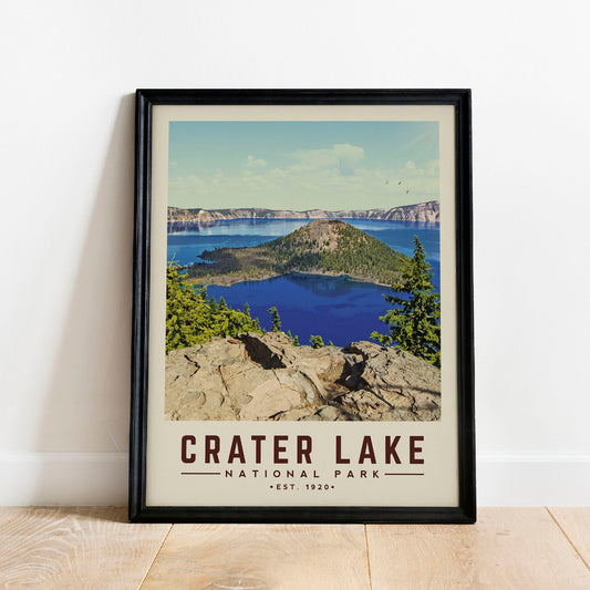 Crater Lake National Park Poster, Minimalist Crater Lake Print | Vintage National Park Poster | National Park Art for Rustic Decor