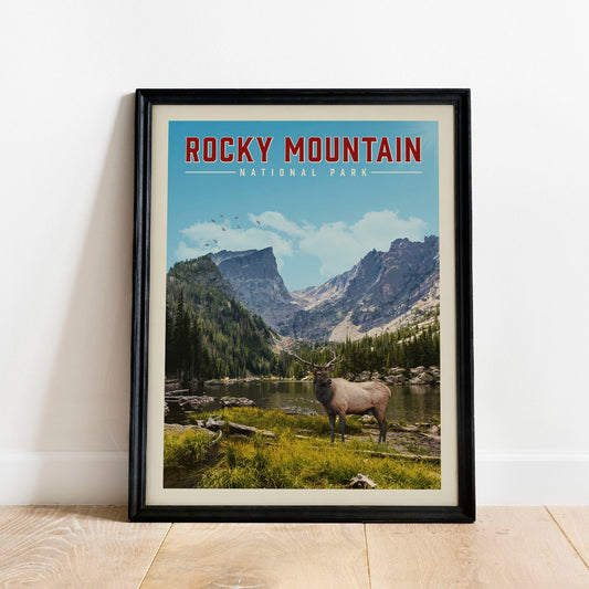 Rocky Mountain National Park Poster, Rocky Mountain Wall Art | Vintage National Park Poster | National Park Art for Cabin Decor