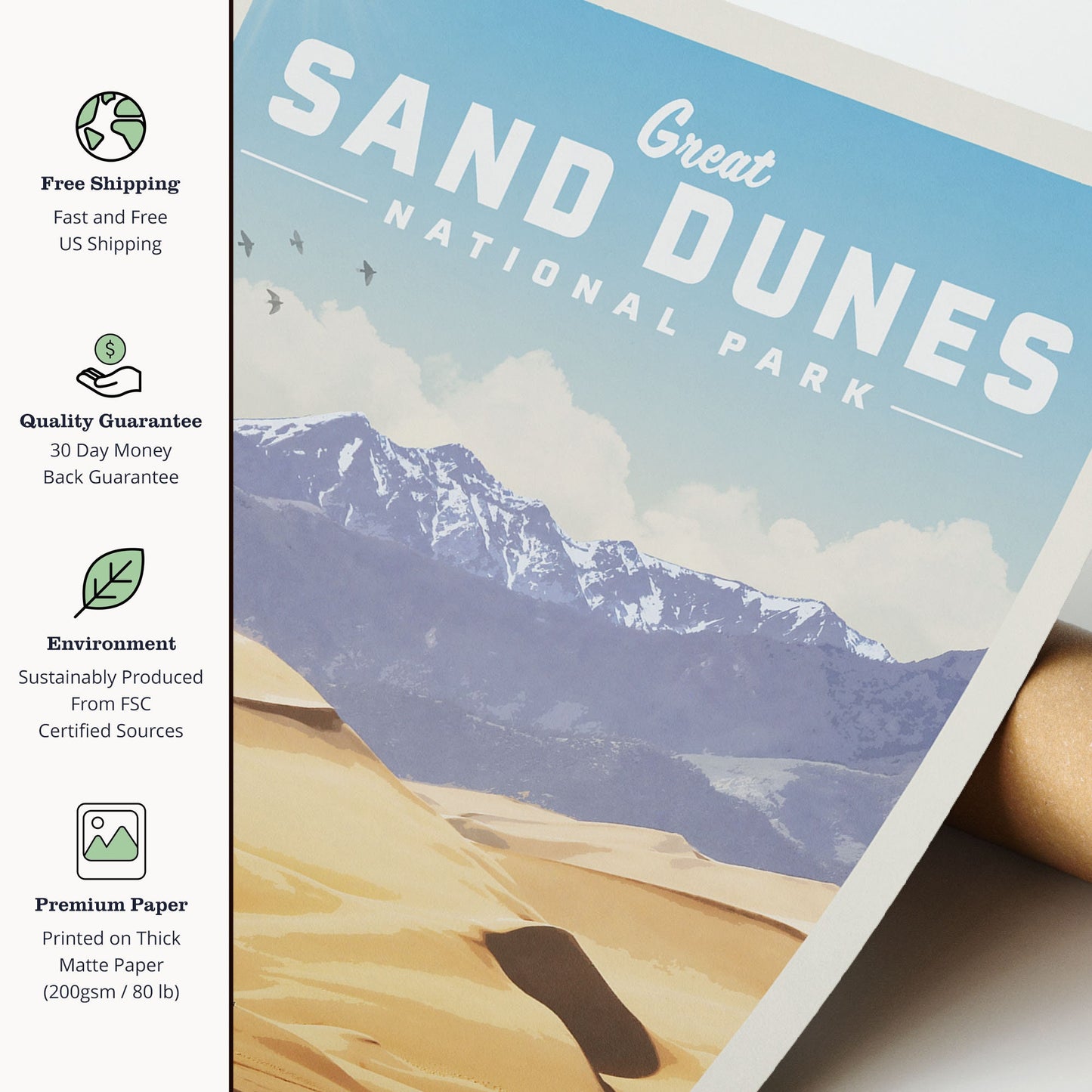 Great Sand Dunes National Park Poster, Great Sand Dunes Print | Vintage National Park Poster | National Park Art for Travel Gift