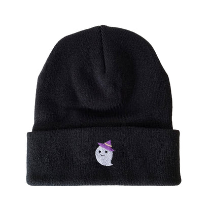 Ghost with Witch Hat Halloween Embroidered Beanie Halloween Winter Hat