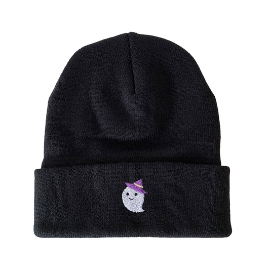 Ghost with Witch Hat Halloween Embroidered Beanie Halloween Winter Hat