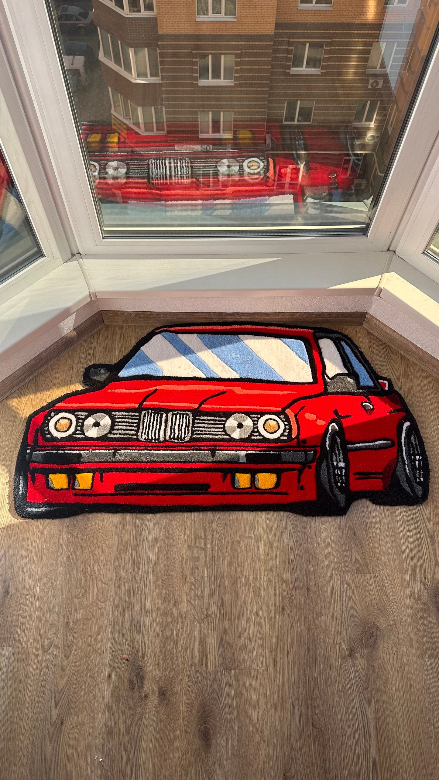 Red JDM Car Tufted Rug – Custom Handmade Drift Car Carpet, Cool Racing Room Decor for Car Lovers, Auto Enthusiast Gift, Ready to Ship!
