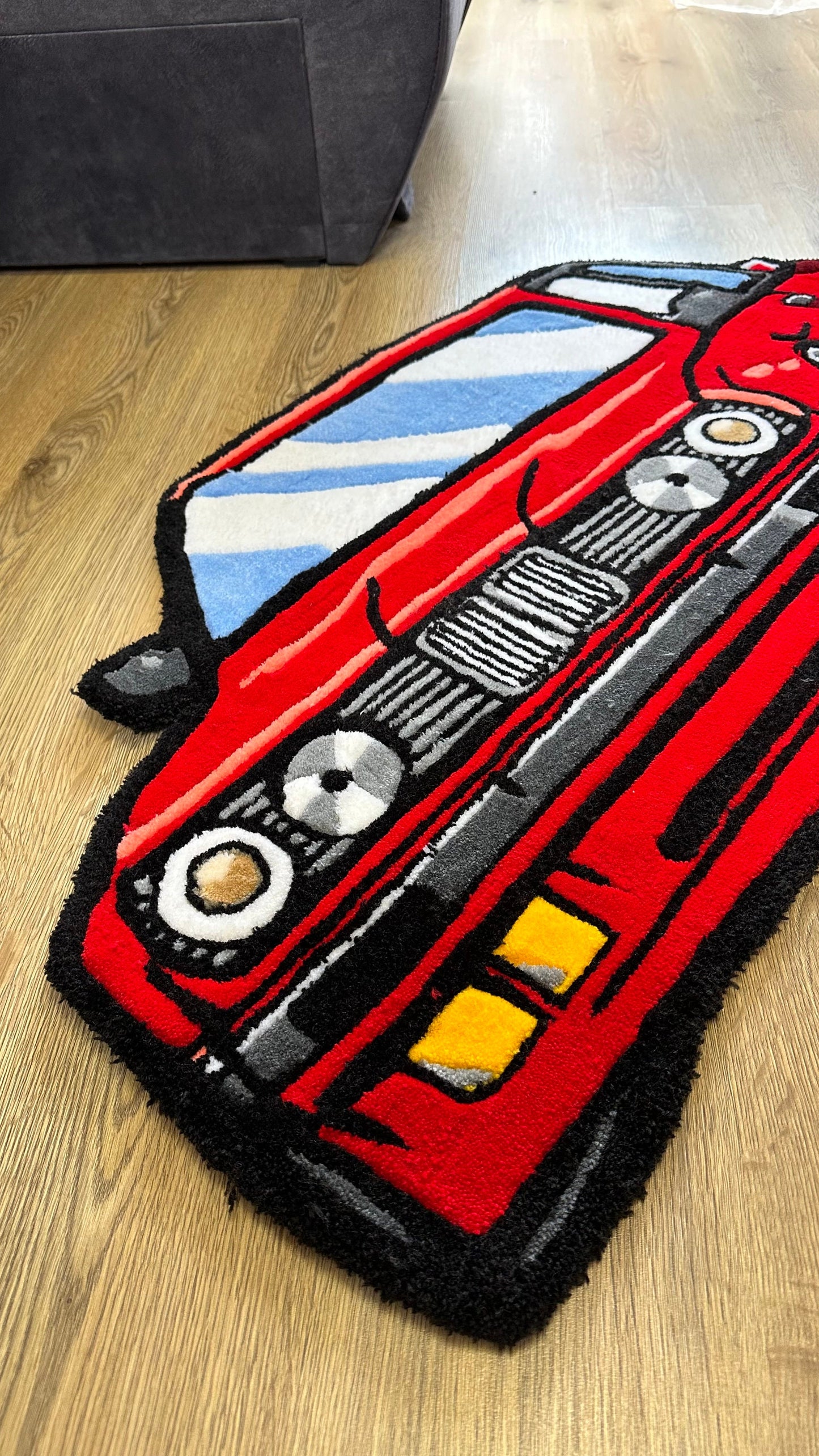 Red JDM Car Tufted Rug – Custom Handmade Drift Car Carpet, Cool Racing Room Decor for Car Lovers, Auto Enthusiast Gift, Ready to Ship!