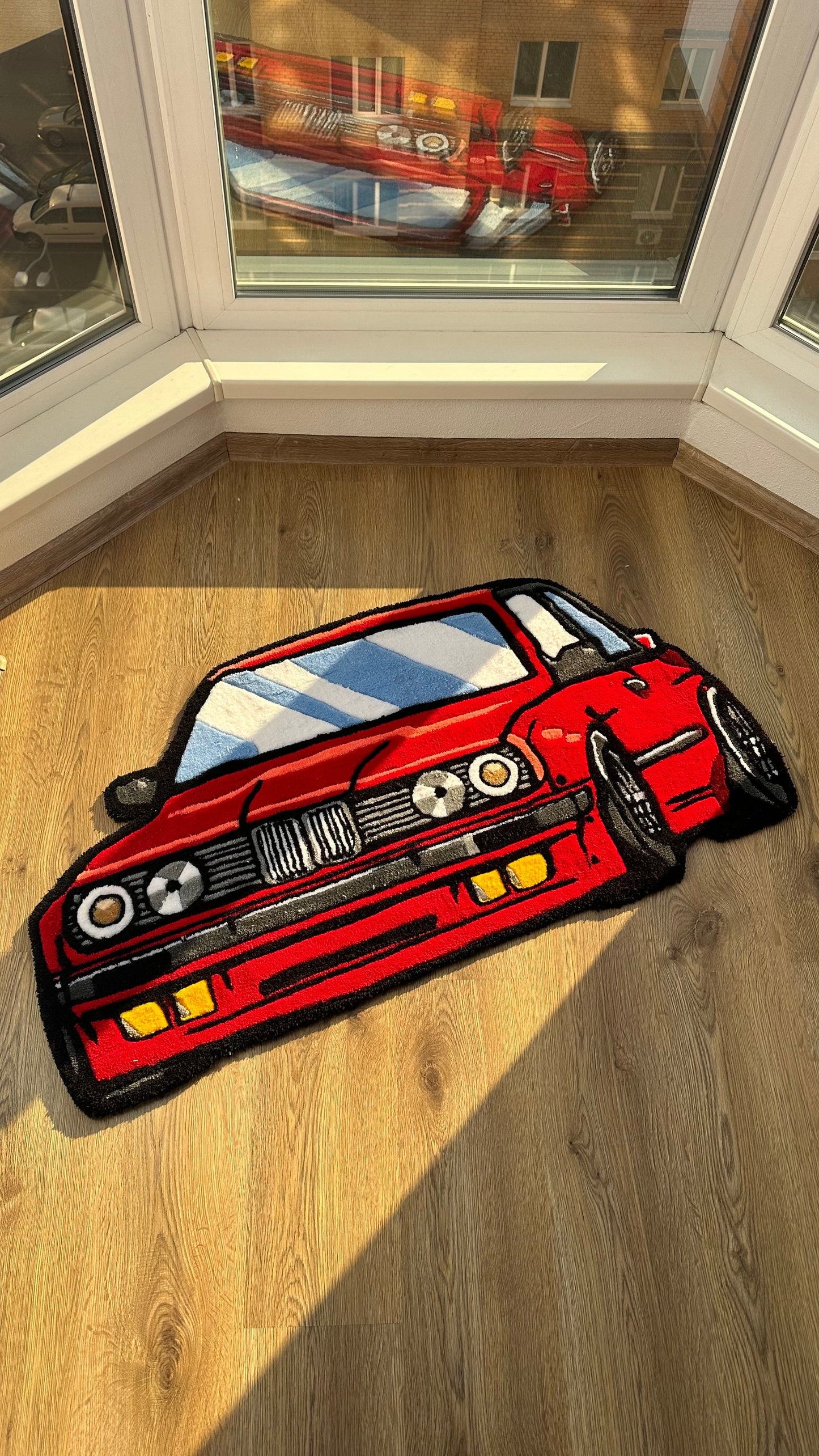 Red JDM Car Tufted Rug – Custom Handmade Drift Car Carpet, Cool Racing Room Decor for Car Lovers, Auto Enthusiast Gift, Ready to Ship!