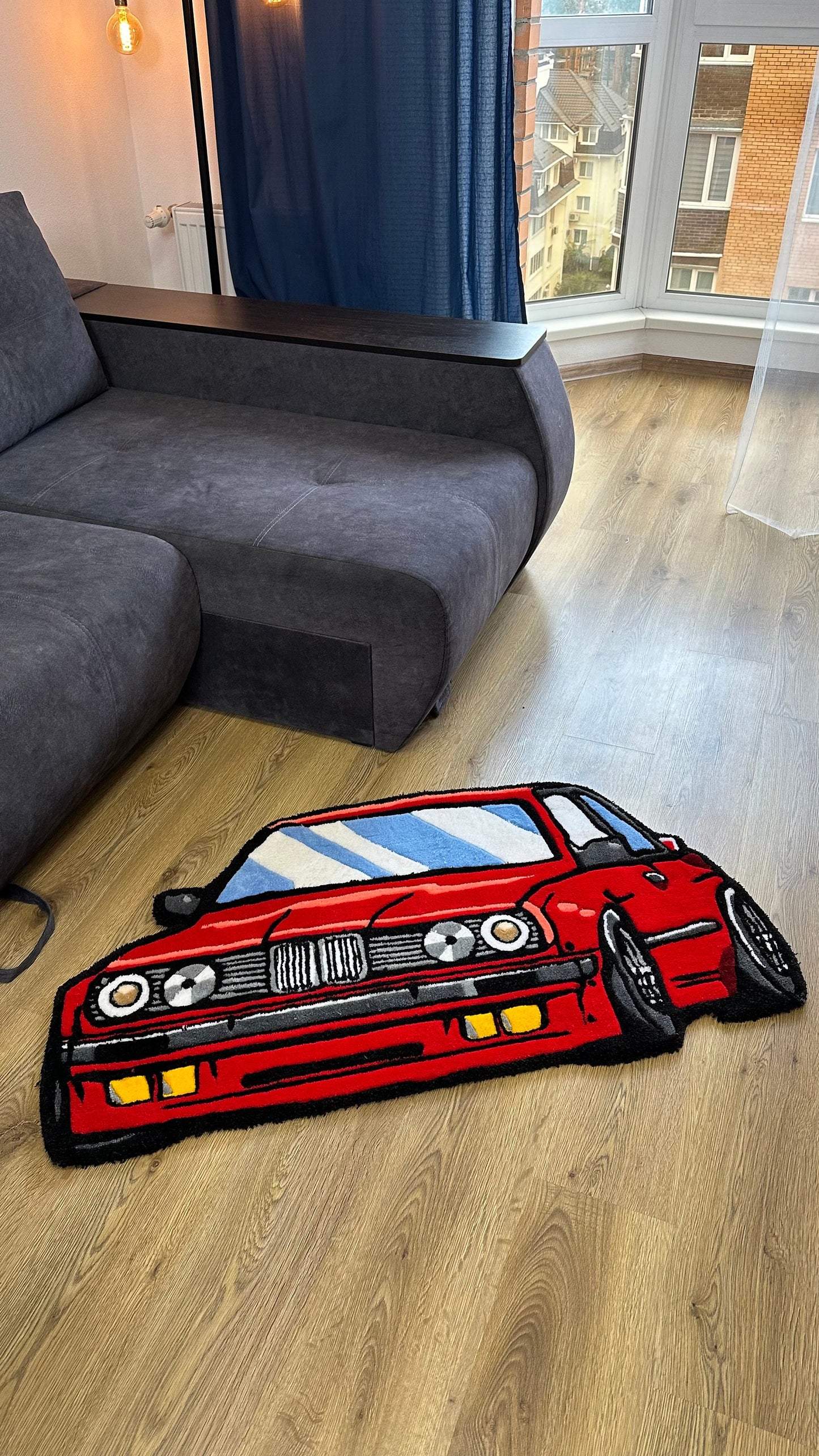 Red JDM Car Tufted Rug – Custom Handmade Drift Car Carpet, Cool Racing Room Decor for Car Lovers, Auto Enthusiast Gift, Ready to Ship!