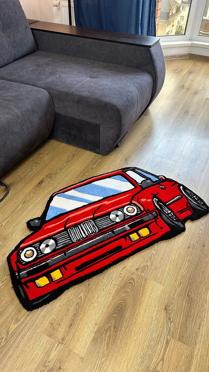 Red JDM Car Tufted Rug – Custom Handmade Drift Car Carpet, Cool Racing Room Decor for Car Lovers, Auto Enthusiast Gift, Ready to Ship!
