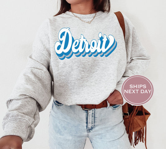Detroit Football Sweatshirt, Vintage Detroit Crewneck, Retro Detroit Sweatshirt, Detroit Varsity Sweatshirt, Detroit Long Sleeve