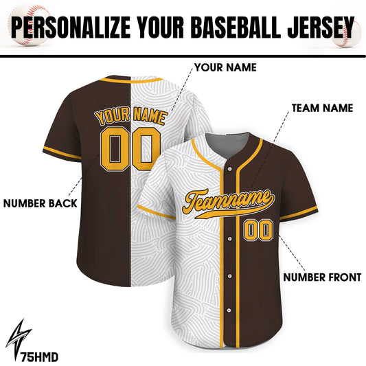 Custom Baseball Jersey with Teamname Name Number,Jersey Shirt for Men Women Youth,Personalized Split Button Down Jerseys Printed White Brown