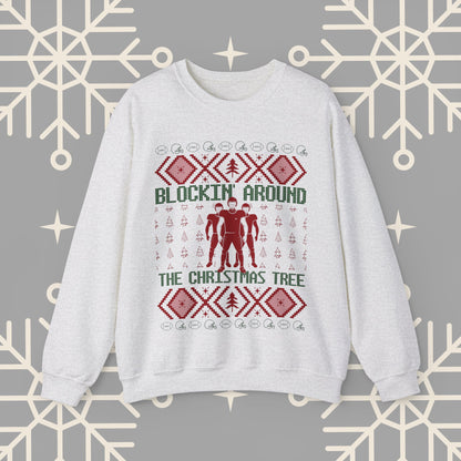 Blockin' Around the Christmas Tree Ugly Christmas , Football Christmas Sweatshirt, Funny Christmas , Football Crewneck