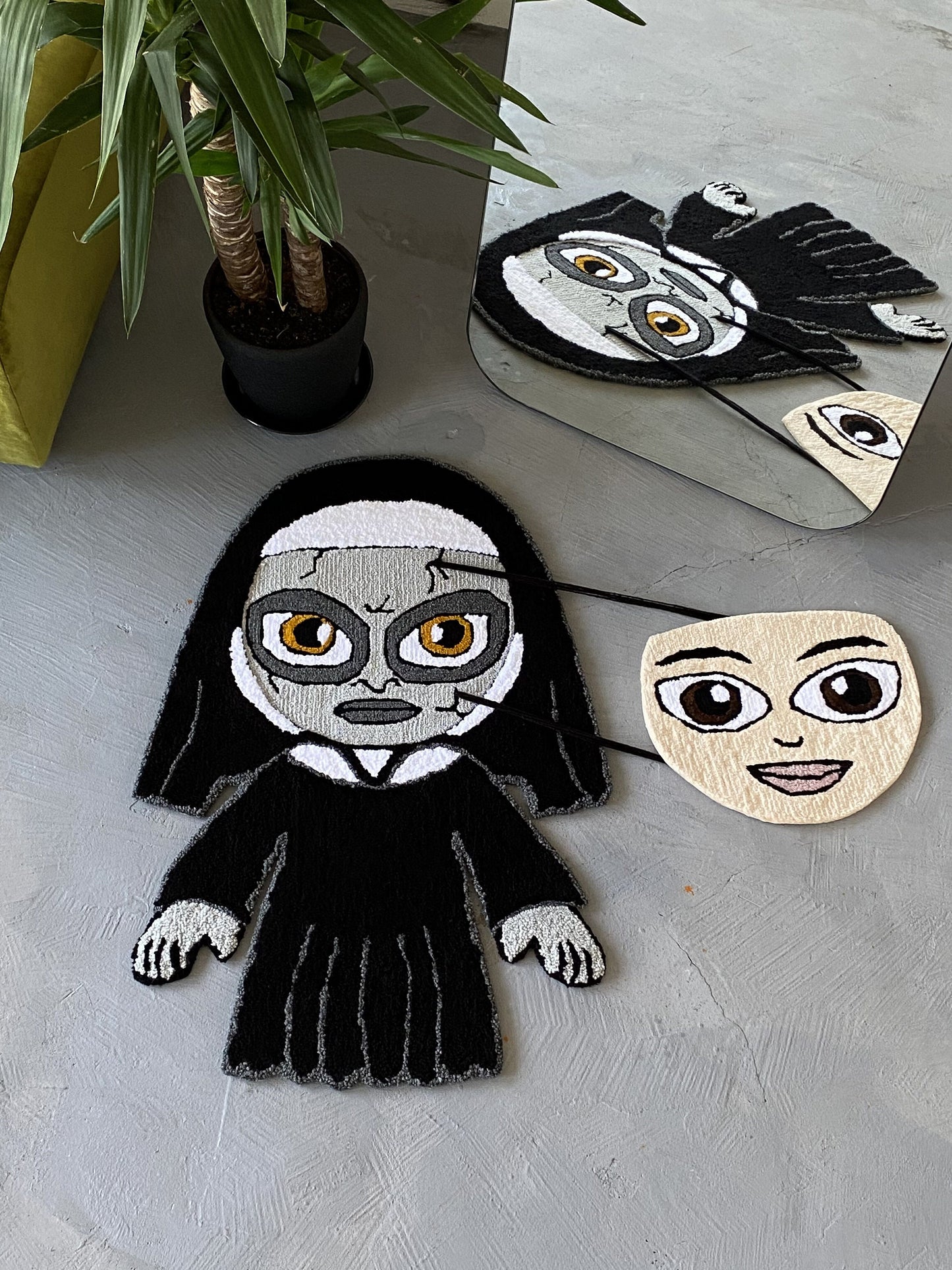 Transforming Handmade Halloween Nun Rug, Gift idea home decor, Ready to Ship!