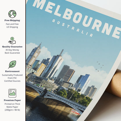 Melbourne Australia Poster, Melbourne Print, Melbourne Skyline Wall Art, Australia Travel Poster, Melbourne Canvas, Australia Home Decor