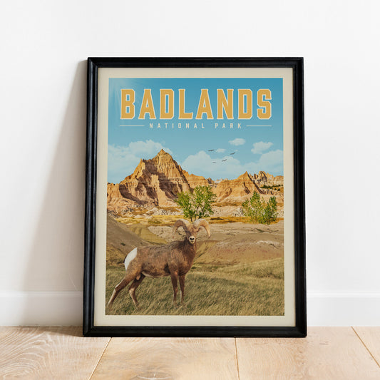 Badlands Wall Art, Badlands Art Print, National Park Print | Vintage National Park Poster | Unique Hiking Gift for National Park Lover