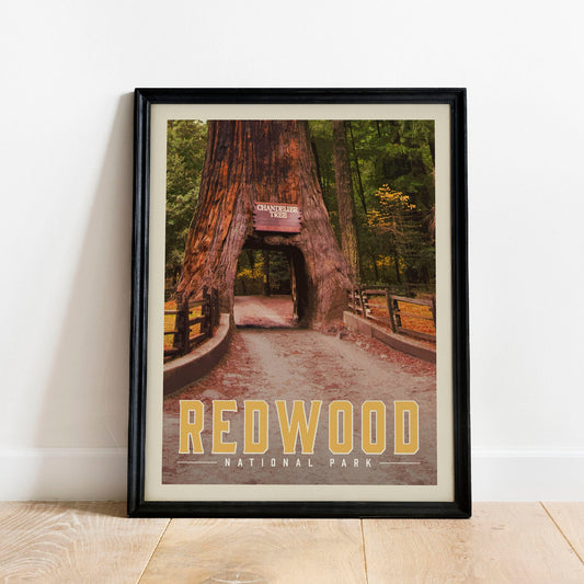 Redwood National Park Poster, Redwood National Park Wall Art | Vintage National Park Poster | National Park Art for Rustic Decor